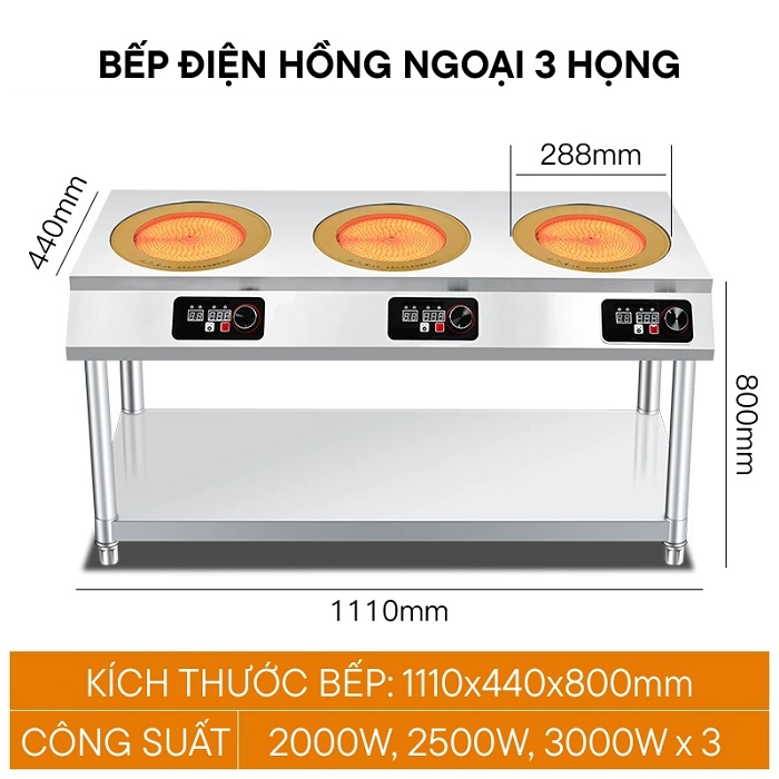 Bếp điện hồng ngoại 3 họng có kệ để đồ