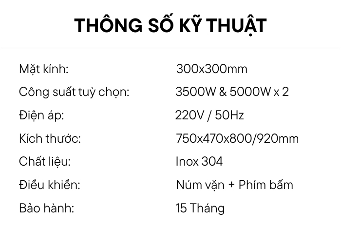 thông số bếp từ công nghiệp 2 họng