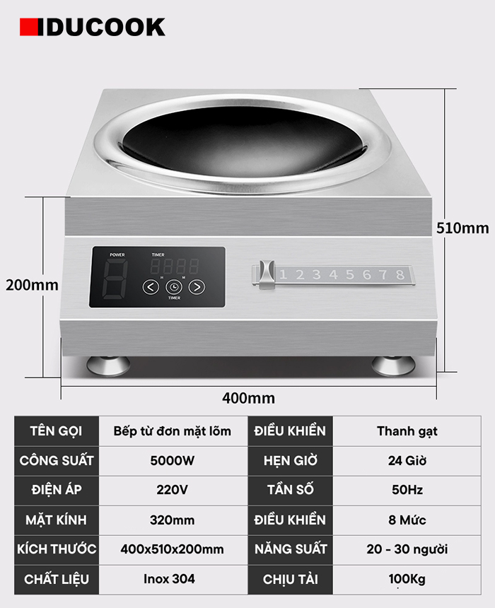 thông số kỹ thuật Bếp từ đơn mặt lõm 5000W