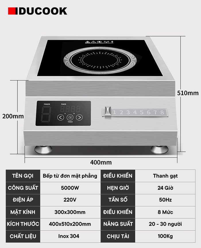 Thông số kỹ thuật bếp từ đơn 5000W mặt phẳng dòng cao cấp