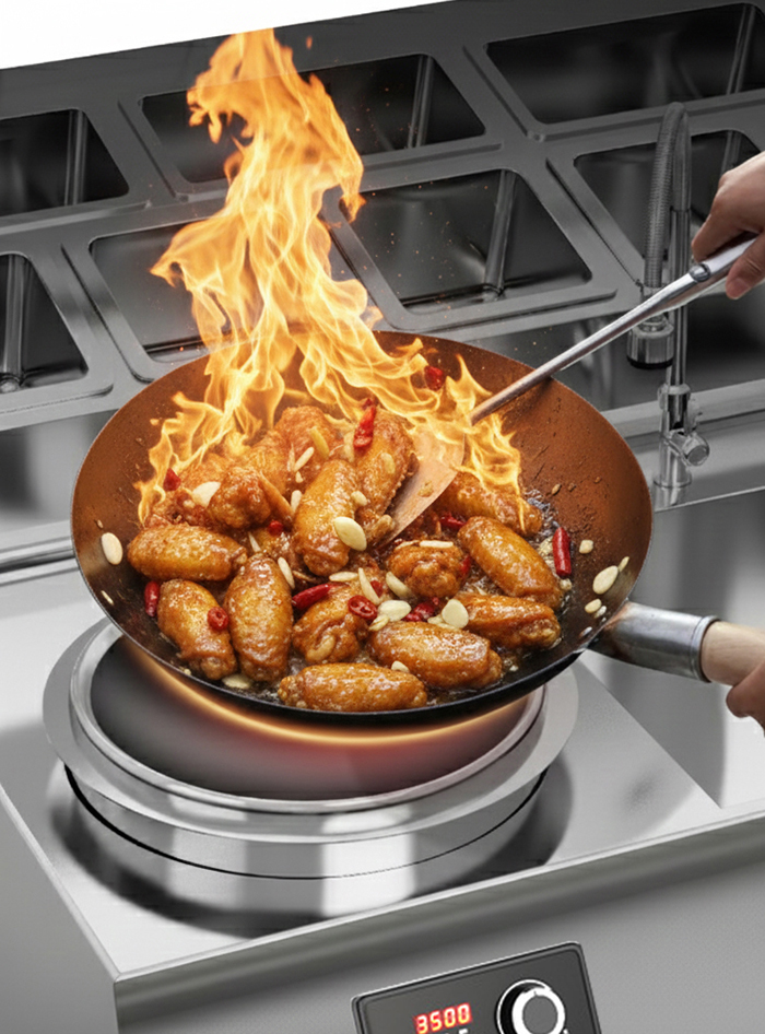 bếp xào đôi điện từ có tốc độ xào nấu nhanh chóng