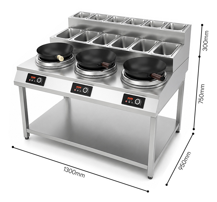 kích thước bếp xào 3 họng điện từ