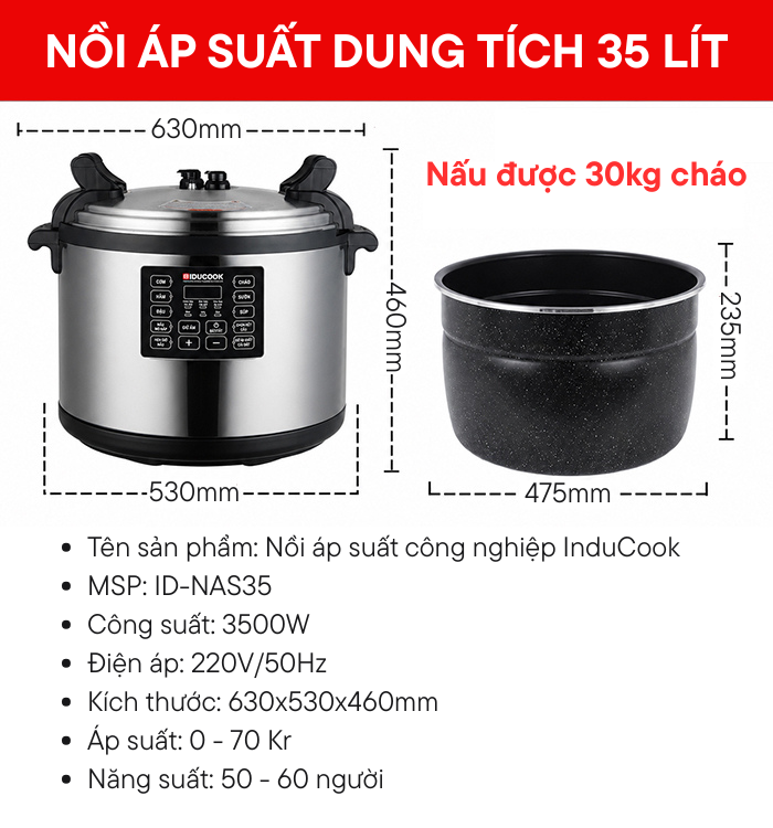 thông số nồi áp suất điện công nghiệp 35 lít